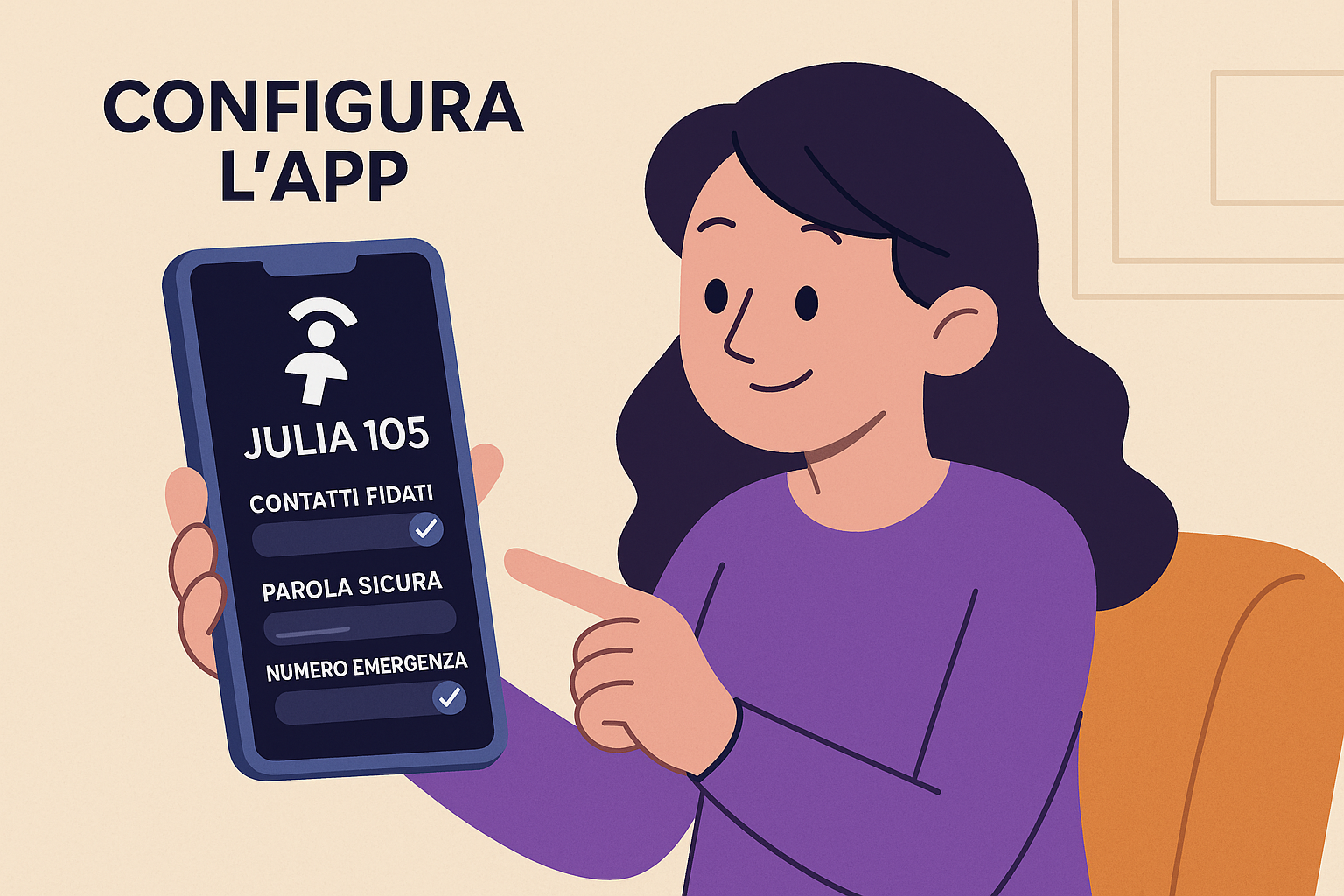 Donna che configura l'app Julia 105